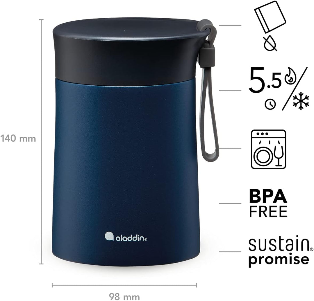 Aladdin Bistro Thermavac Stainless Steel Food Jar 0.4L Navy Blue – Keeps hot or cold for 5.5 Hours -