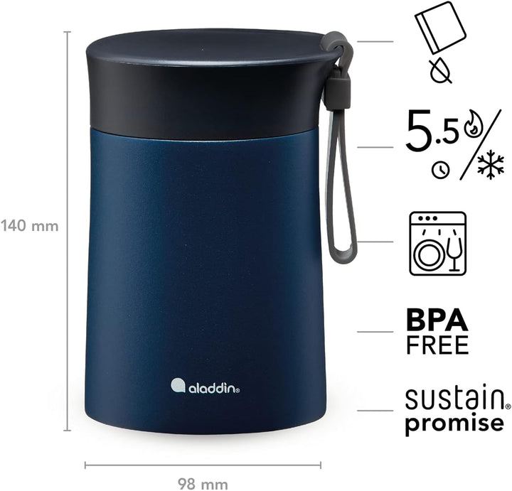 Aladdin Bistro Thermavac Stainless Steel Food Jar 0.4L Navy Blue – Keeps hot or cold for 5.5 Hours -