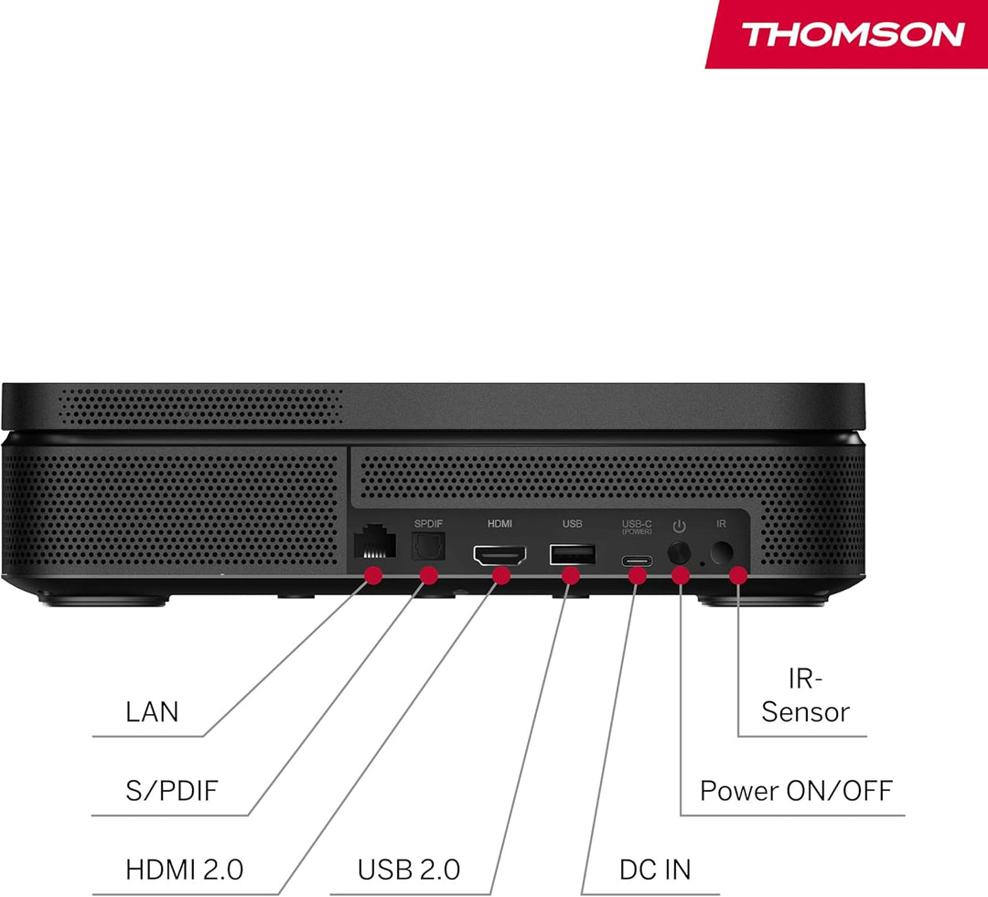 Thomson Sirius PG55B Full HD Beamer, Smart RGB Laser Projektor, Ultra-Kurzdistanz, Google TV, 600 AN