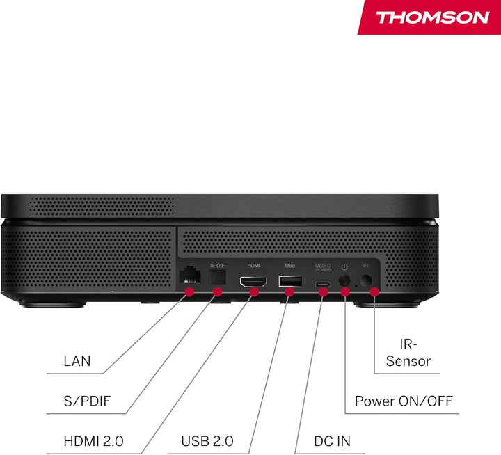 Thomson Sirius PG55B Full HD Beamer, Smart RGB Laser Projektor, Ultra-Kurzdistanz, Google TV, 600 AN