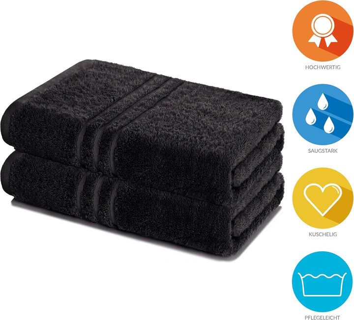 Lavea 2er Set Saunatuch 80x200cm, Frottierserie Elena, Schwarz 2 x 80 x 200 cm Schwarz, 2 x 80 x 200
