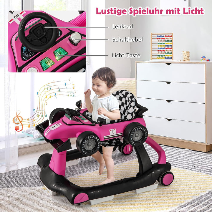 GOPLUS 4 in 1 Baby Lauflernhilfe, Lauflernwagen höhenverstellbar mit Licht &amp; Musik, Baby Walker Auto