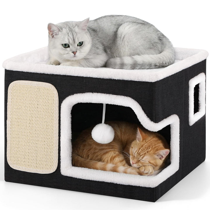 Shikha Faltbares Katzenhöhle Indoor für Katzen, 42x 42x32 cm, Schwarzgrau | Grosse Katzenhaus mit Kr