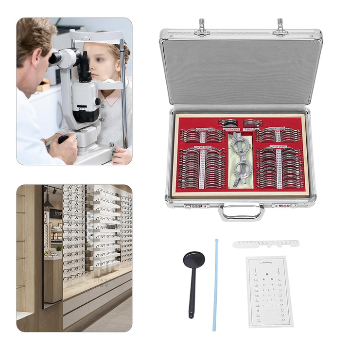 104Pcs Testlinsen-Set, 38x27x6cm Optisch Messbrille Linse Augenoptiker Metal Optometry Optical Trial