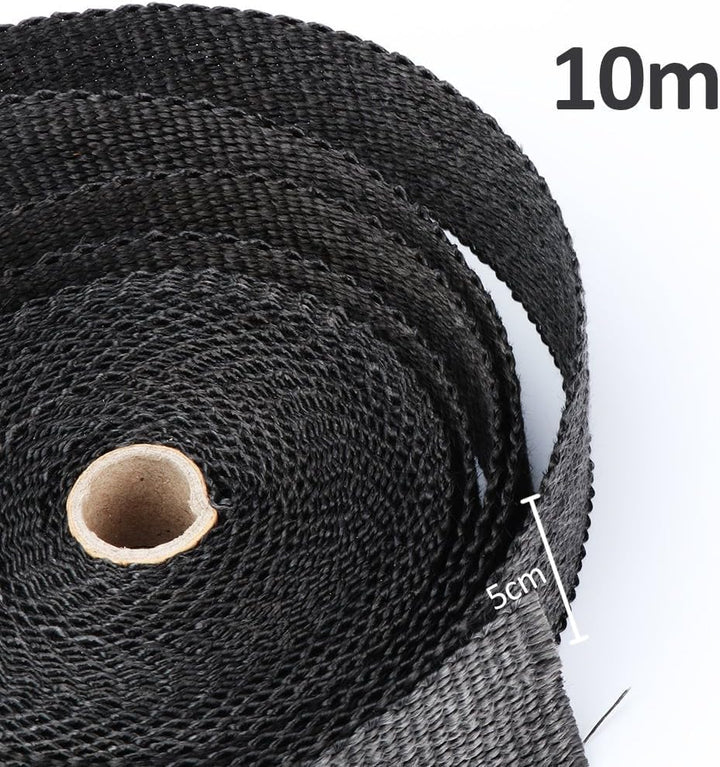 ilauke Hitze-Isolierband, 10m x 50mm Hitzeschutzband Auspuff + 7 Rohrschellen aus Edelstahl (500 °C)