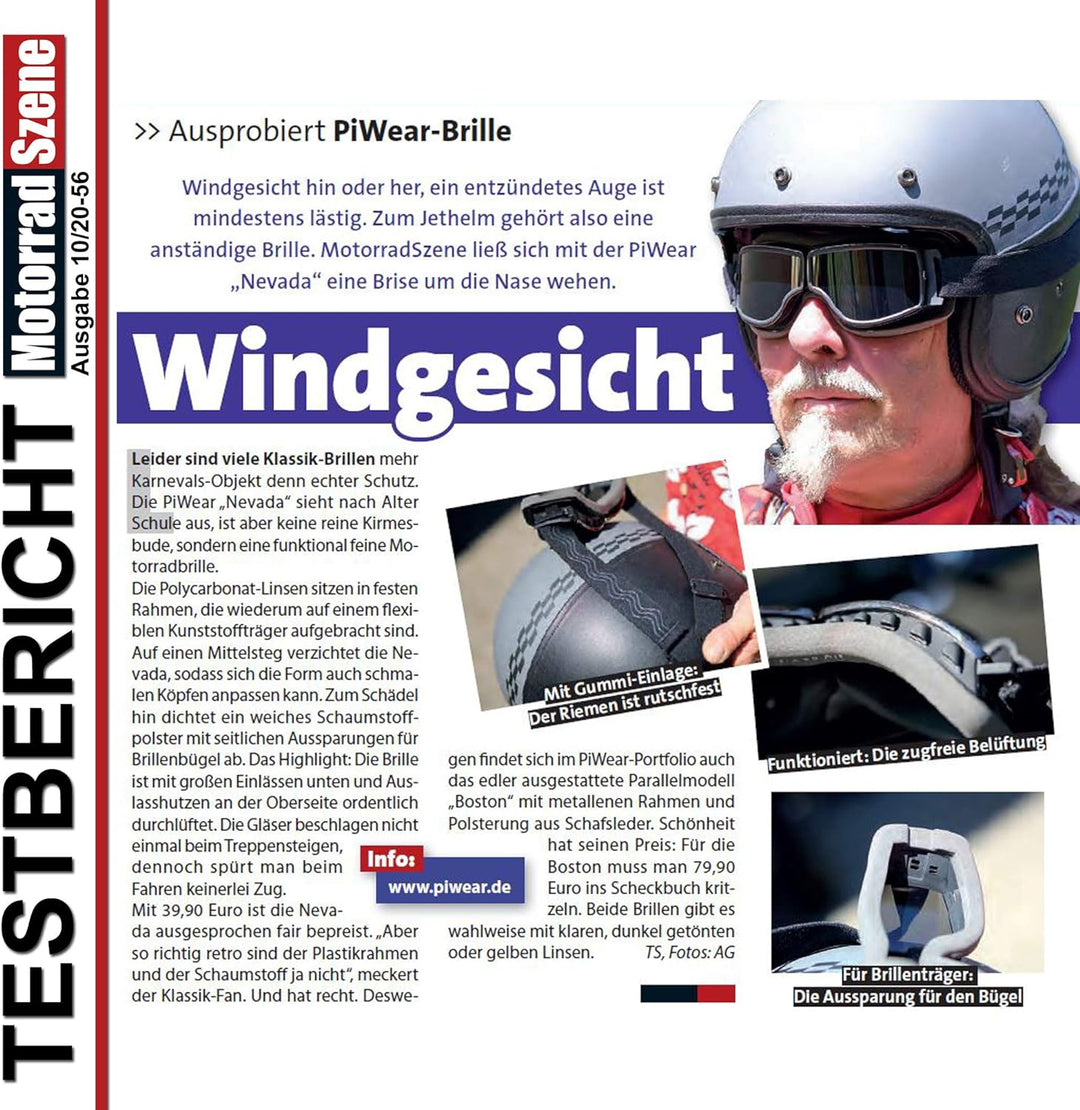 PiWear® Nevada klar Motorradbrille für Brillenträger geeignet Überbrille Brille über Brille für Helm