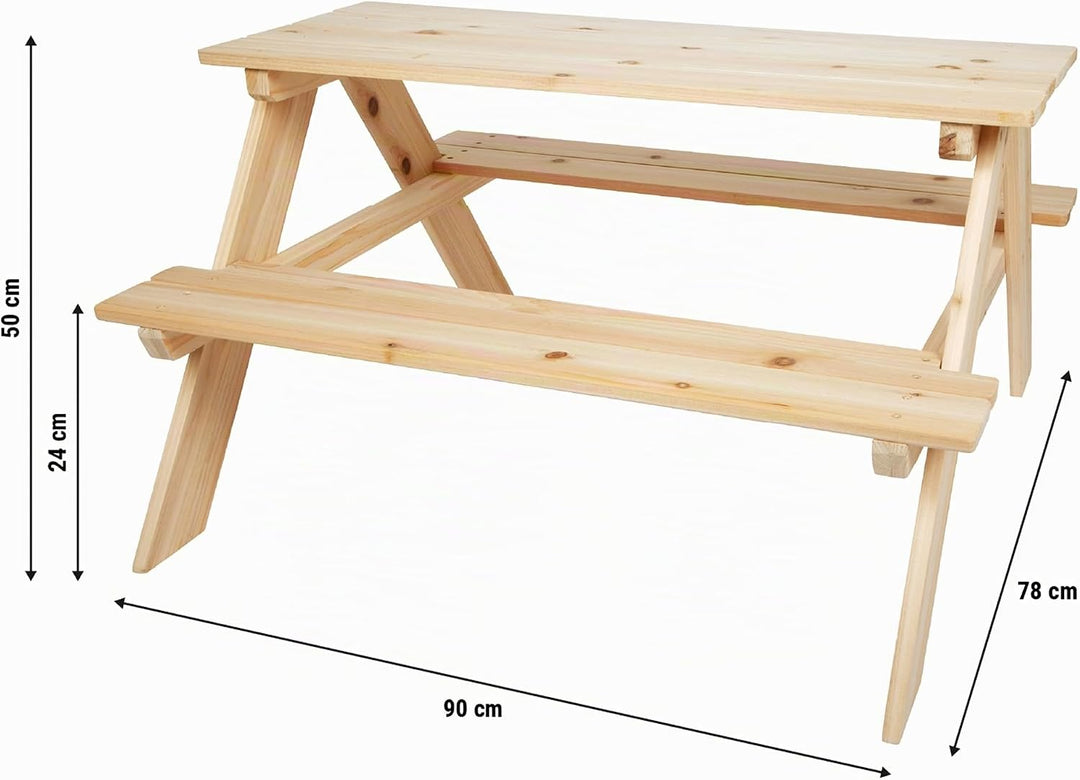 Small Foot Picknicktisch für Kinder, Vollholz, 12830 | Sitzgruppe mit zwei Bänken, Für Innen- und Au