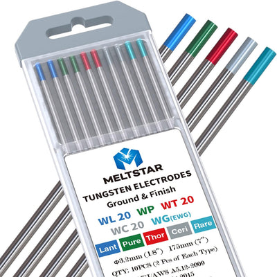 MELTSTAR WIG Schweissen Wolframelektroden-Set (10-Pack, Ø 3.2 x 175 mm) Enthält Thorium Rein Cerium