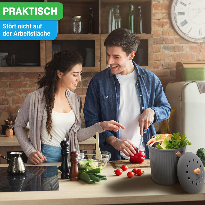 YourCasa® Komposteimer Küche - 6L - für alltäglichen Biomüll - abwaschbar - Biomülleimer Küche - nac