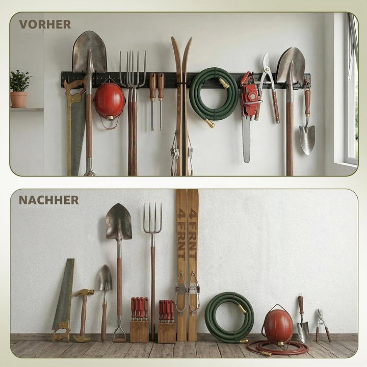 Werkzeughalter mit 12 Wandhalterungen, Garagen-Werkzeug-Management-Wandregal – 122 cm gummibeschicht