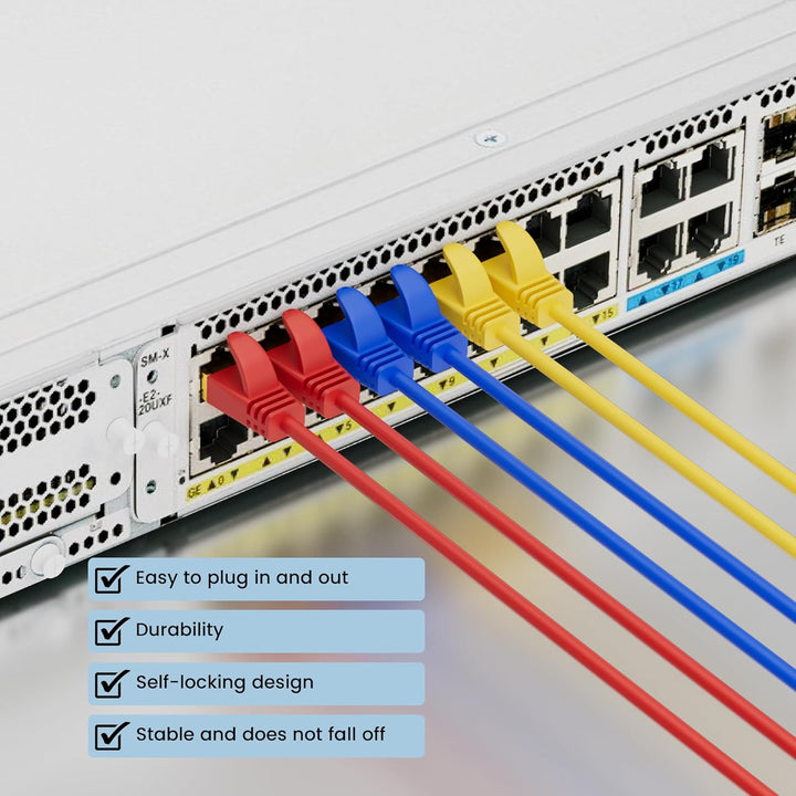 25cm Ultradünn/Slim OD:3.8mm CAT7 Ethernetkabel (Drei Farben, 24-Stück), 10Gbps kurz Netzwerkkabel,
