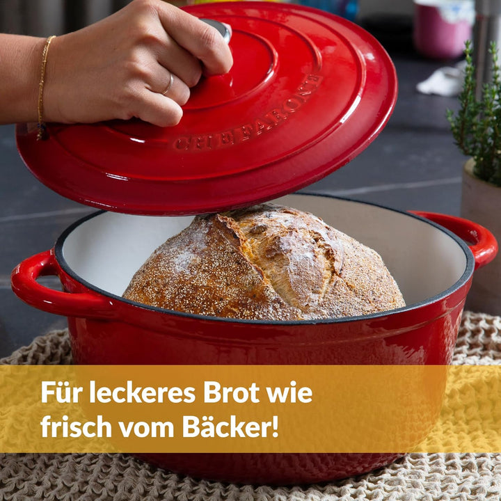 Gusseisen Topf 26 cm 4,7 L emailliert - Schmortopf mit Deckel Induktion - Gusseisen Bräter Topf Brot