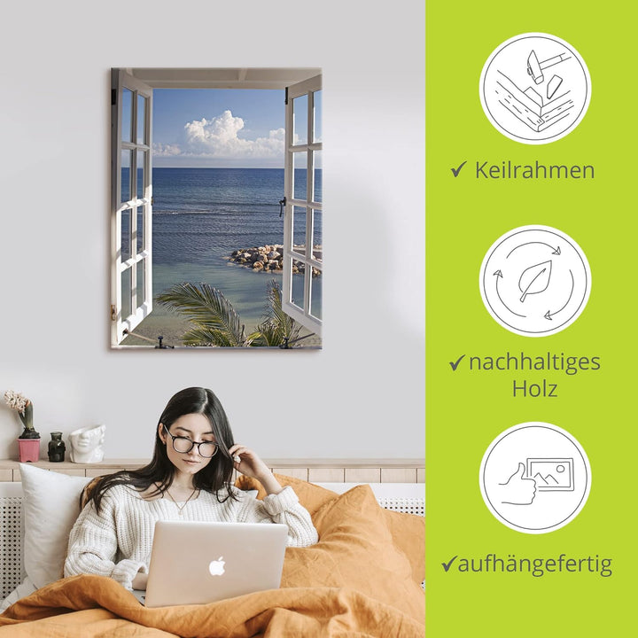 Artland Leinwandbild Wandbild Bild auf Leinwand 45x60 cm Wanddeko Fensterblick Fenster zum Paradies