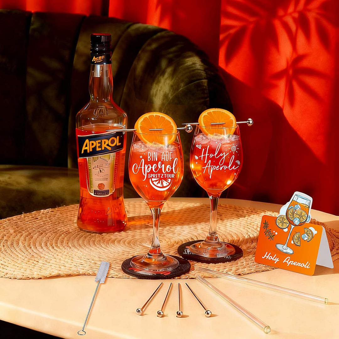 2er Set Apero Geschenkset - AperoGläser mit Gravur | Glasstrohhalme | untersetzer, CocktailGläser, A