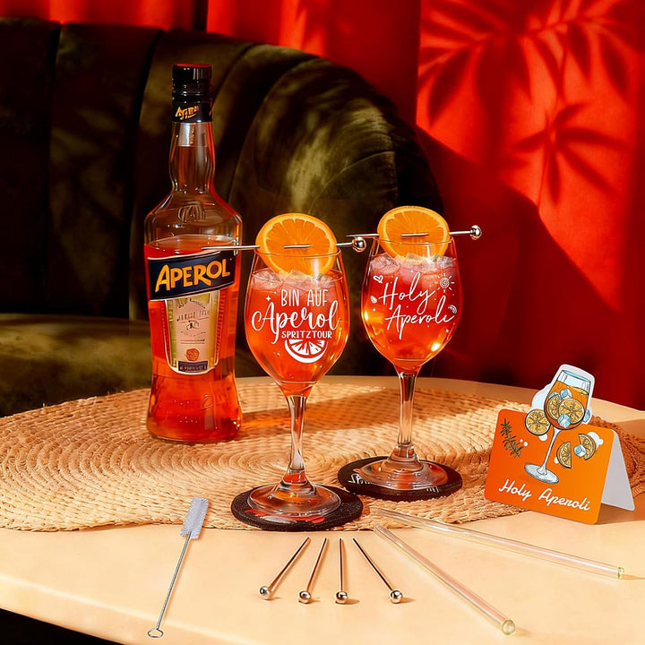 2er Set Apero Geschenkset - AperoGläser mit Gravur | Glasstrohhalme | untersetzer, CocktailGläser, A