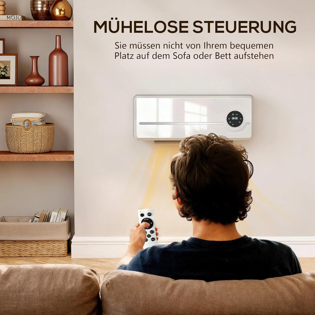 HOMCOM Heizlüfter zur Wandmontage 2000W mit Ventilator, Fernbedienung | Keramik-Wandheizung, 2 Heizm