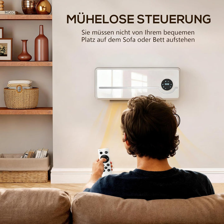 HOMCOM Heizlüfter zur Wandmontage 2000W mit Ventilator, Fernbedienung | Keramik-Wandheizung, 2 Heizm