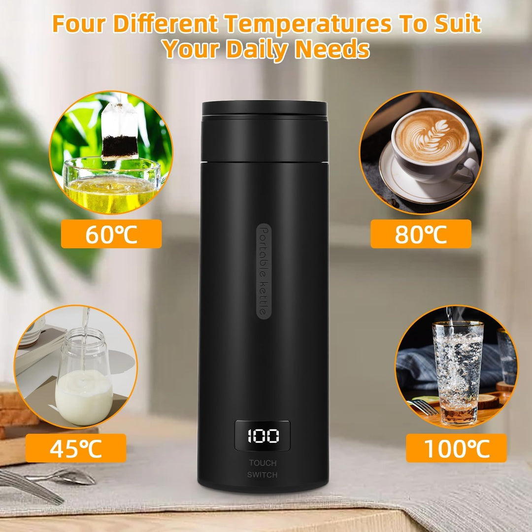 380ML Kleiner Tragbarer Wasserkocher, 3 in 1 Mini Elektrische Wassertasse mit Temperatureinstellung,