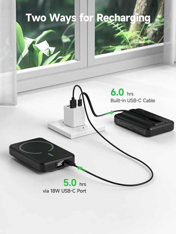 LVFAN Magnetische Powerbank für Mag Safe, integriertes USB-C-Kabel