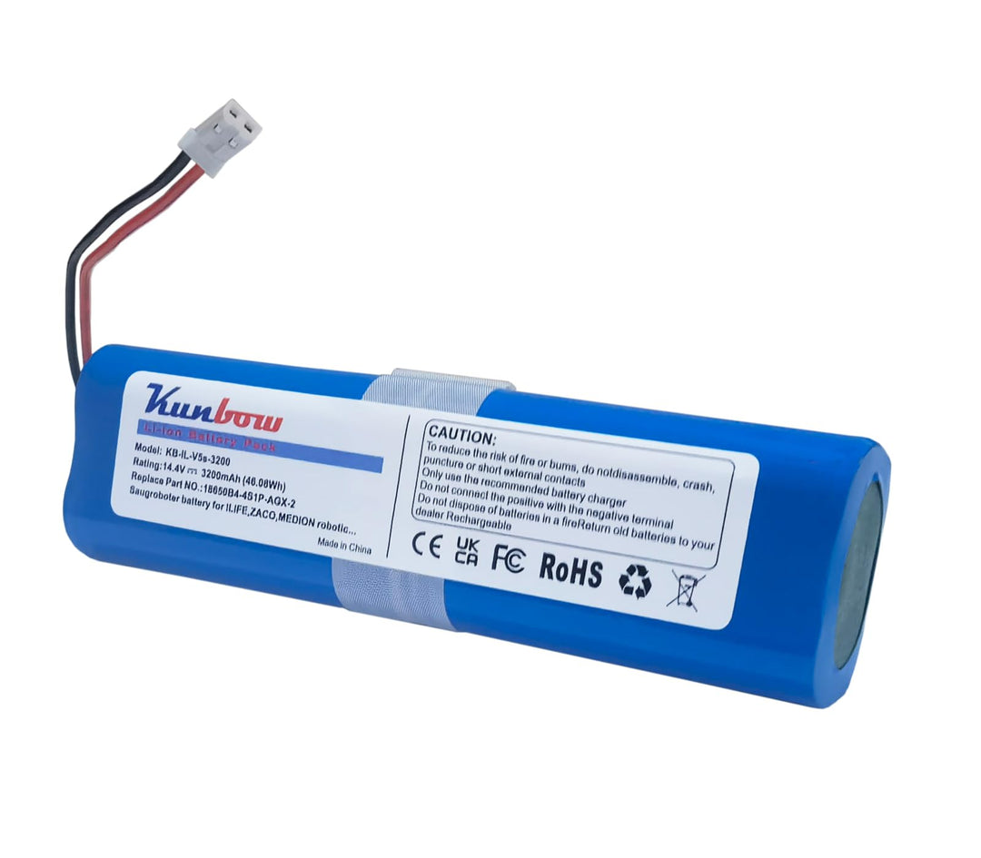 Kunbow 3200mAh Li-ion akku,Ersatzakku für iLife Zaco V5s Pro,V5x, V4, V3s Pro, V8s, V50, V80, V85 Ho