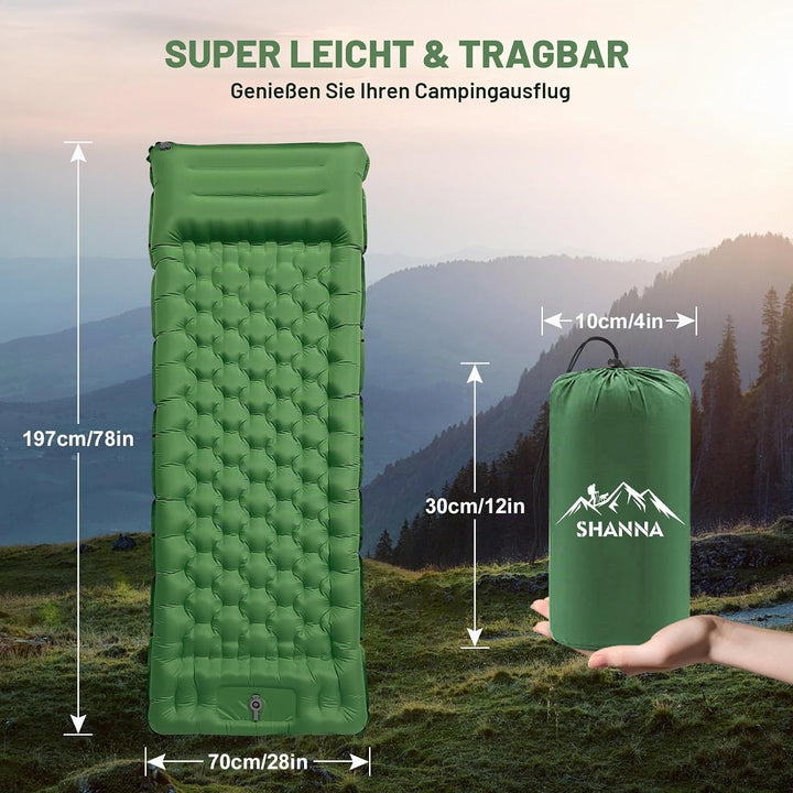 SHANNA Isomatte Outdoor Camping Luftmatratze: Ultradicke 12cm Aufblasbare Schlafmatte mit Fusspresse