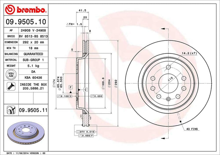 Brembo 09.9505.11 COATED DISC LINE Bremsscheibe - Paar