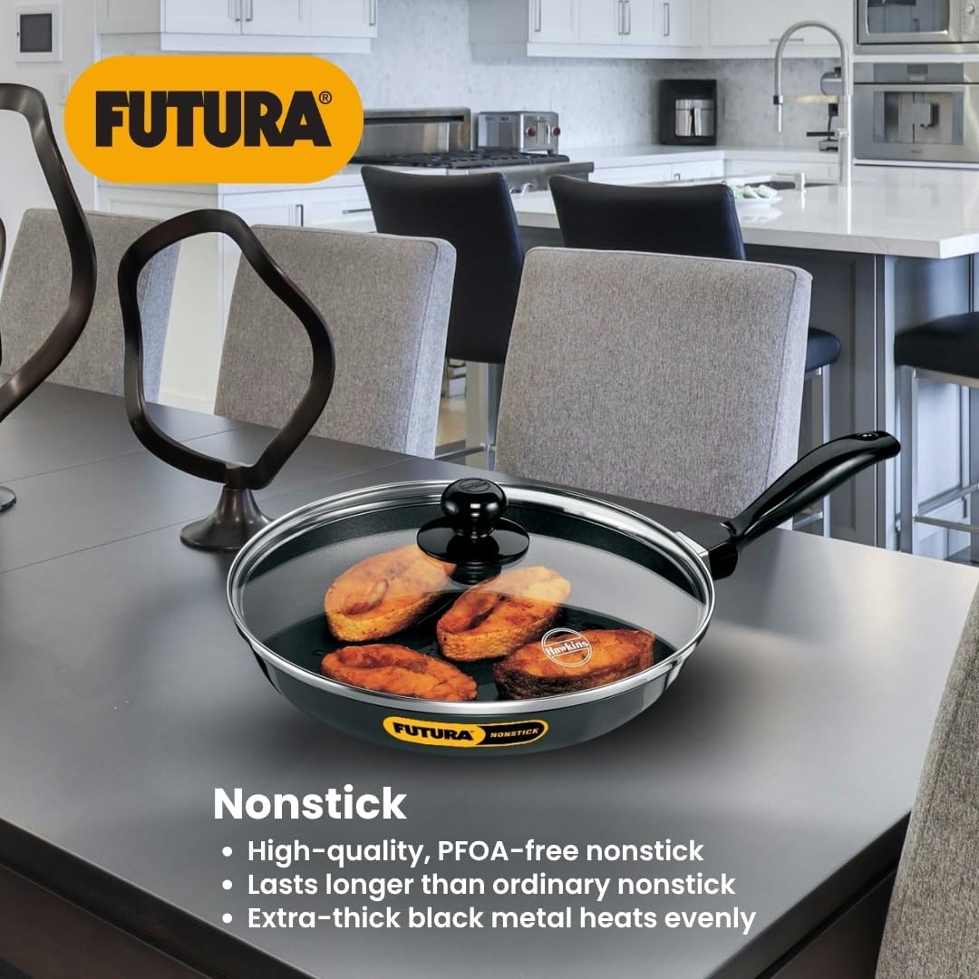 HAWKINS Futura Non-Stick Frying Pan with Glass Lid, 26 cm