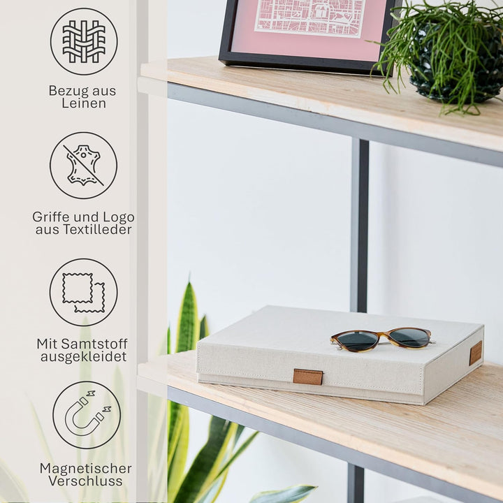 LOVE IT STORE IT Premium Brillenbox für 8 Sonnenbrillen - Aus Leinen Stoff - Brillenaufbewahrung meh