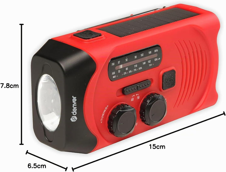 Denver SCR-2010MK2 Kurbelradio Notfallradio Solar – AM/FM Weltempfänger mit Handkurbel - Solarpanel