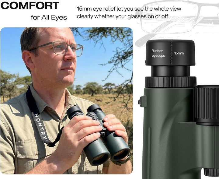 Hontry 8x42 High Definition Binoculars for Adults, IPX6 Grade Waterproof Binoculars for All Outdoor