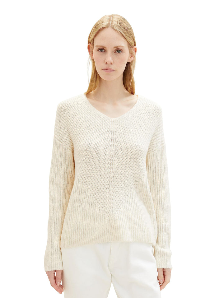 TOM TAILOR Damen Basic Pullover mit V-Ausschnitt M 10354-soft Beige Solid, M 10354-soft Beige Solid