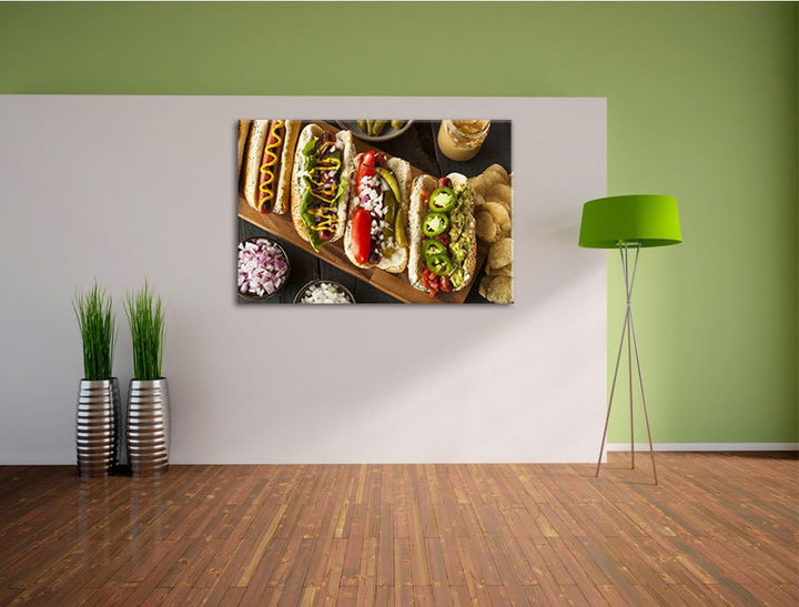 Amerikanische Hotdogs Format: 100x70 auf Leinwand, XXL riesige Bilder fertig gerahmt mit Keilrahmen,