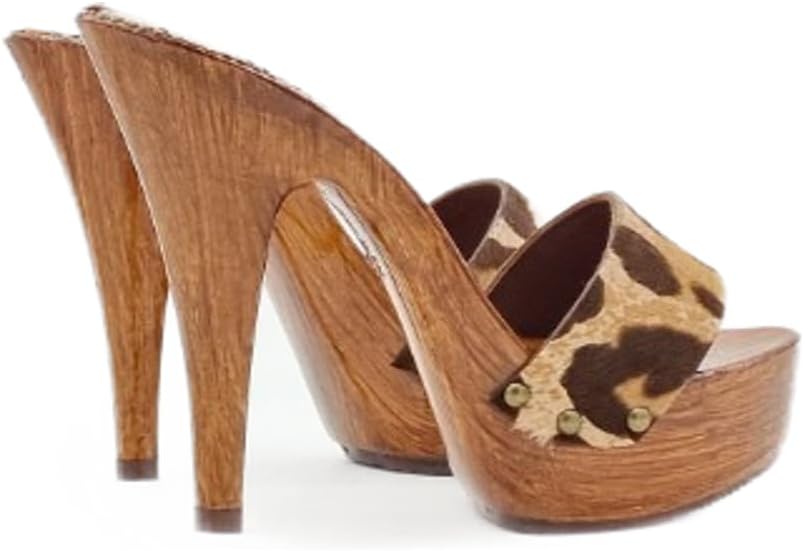 Kiara Shoes Damen-Clogs mit 13-Absatz - Made in Italy - K9102 LEO (38 EU, LEO) 38 EU Leo, 38 EU Leo