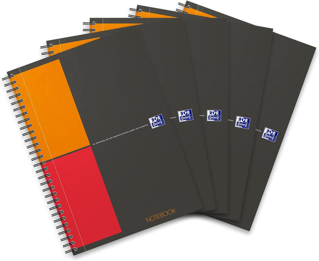 Oxford Notebook International B5, kariert, 160 Seiten, stabiler Kartondeckel, 5 Stück B5 5 Stück kar