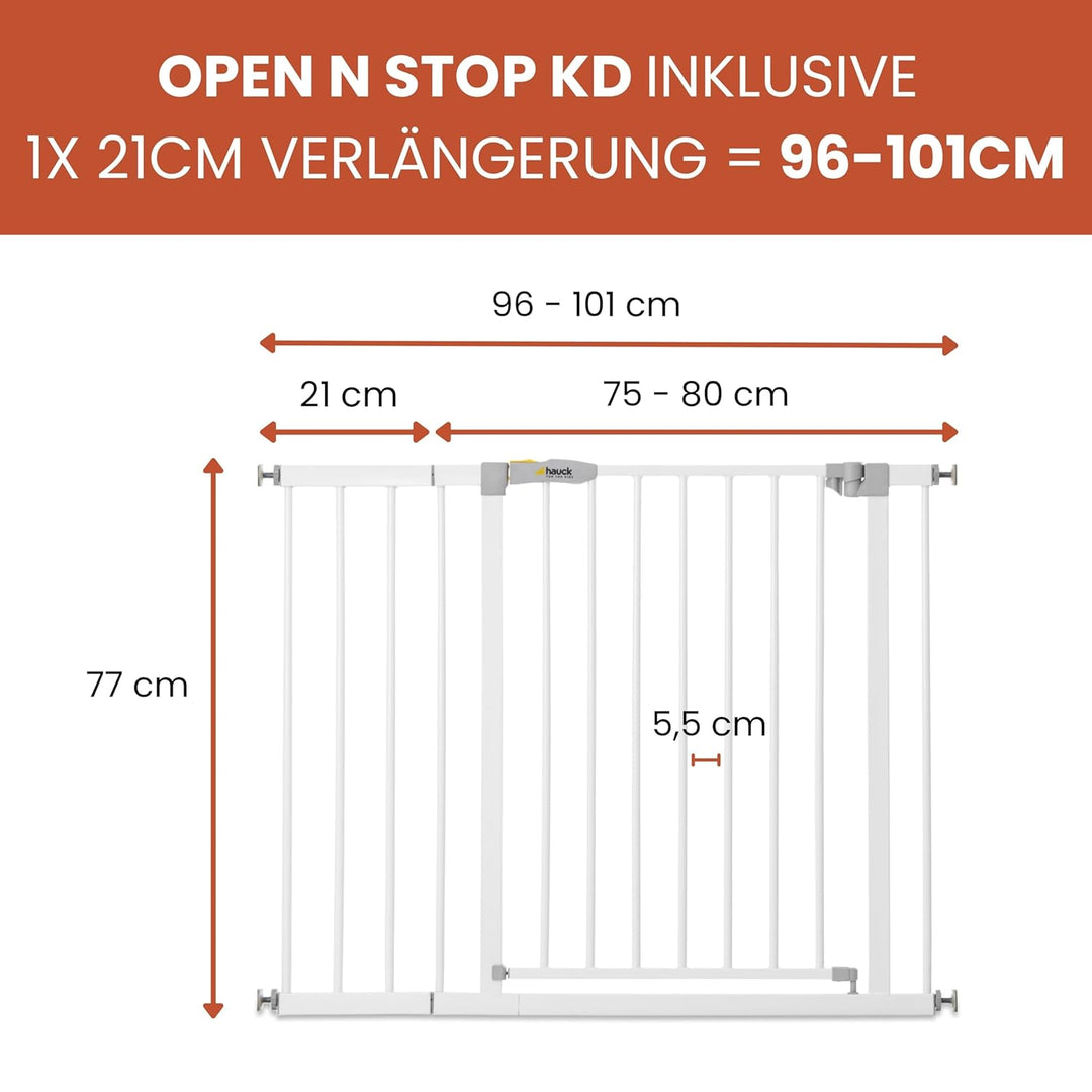 Hauck Türschutzgitter / Treppenschutzgitter für Kinder Open N Stop KD Safety Gate inkl. 21 cm Verlän