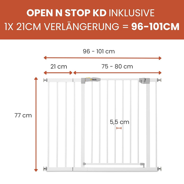 Hauck Türschutzgitter / Treppenschutzgitter für Kinder Open N Stop KD Safety Gate inkl. 21 cm Verlän