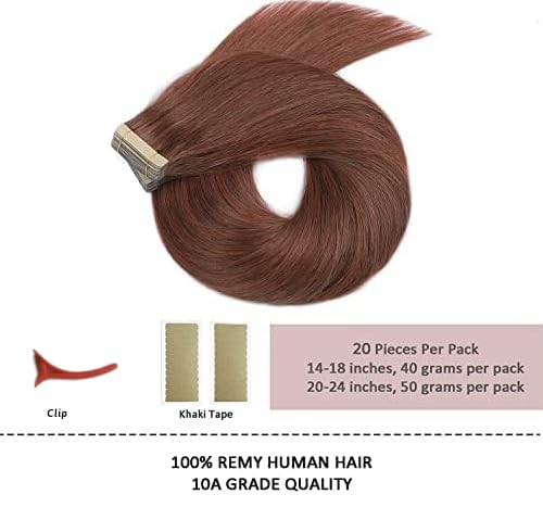HotLulana Tape Extensions Echthaar Dunkelrotbraun Extensions Echthaar 14zoll/35cm 40g Invisible Remy