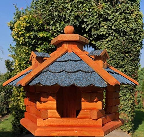DARLUX handgefertigtes Sechseck Vogelhaus aus Holz wetterfest M - XXL mit und ohne Ständer I Futterh