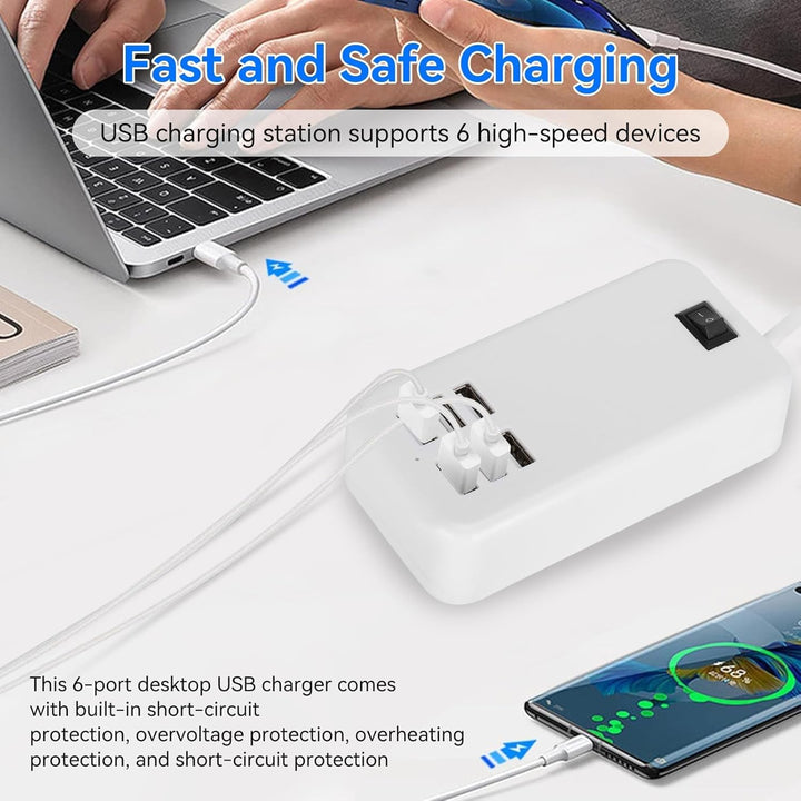 USB Ladestation, 30W 2A 100-240V USB Ladehub mit 6 Anschlüssen USB Ladeanschlüsse Überhitzungsschutz