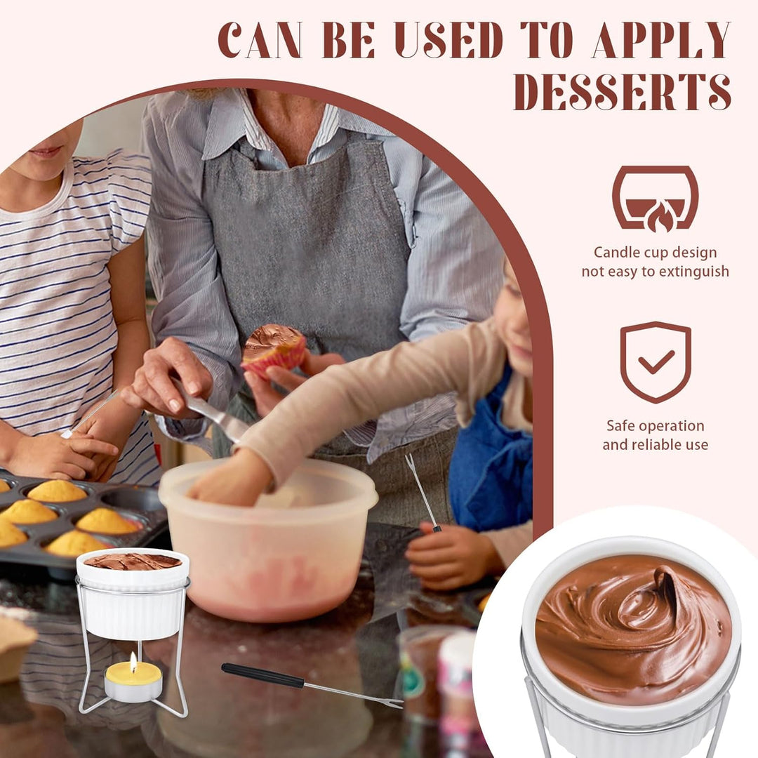 LELE LIFE Butterwärmer für Meeresfrüchte, Keramik-Butterschmelzgerät mit 6 Gabeln und Edelstahlständ