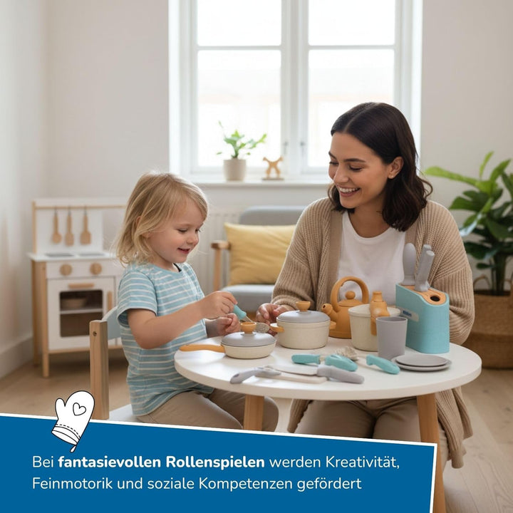 alldoro 68725 Koch- & Geschirrset mit Messerblock für Kinderküchen, 21 Teile aus nachhaltigem Kunsts