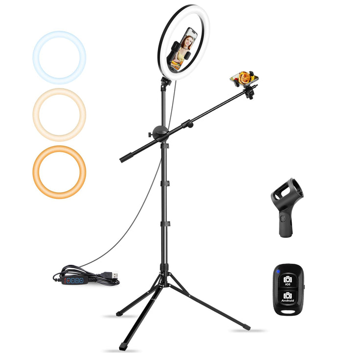 Aureday Ringlicht mit Stativ, 12 Zoll Selfie Ringlicht mit 62 Zoll Stativ Ständer Overhead-Aufnahme