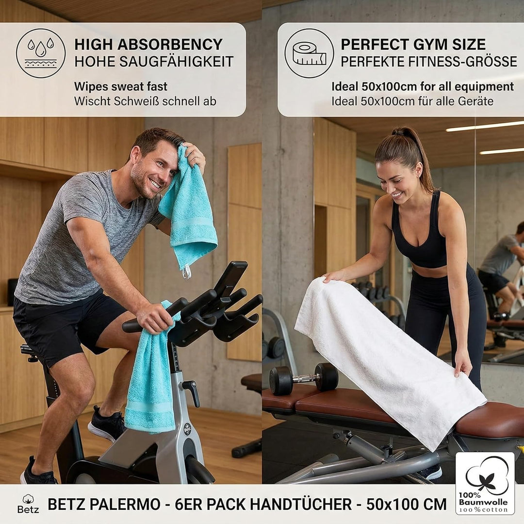 Betz 6 Stück Handtücher Palermo 100% Baumwolle Grösse 50 x 100 cm Handtuch Set Farbe weiss und türki