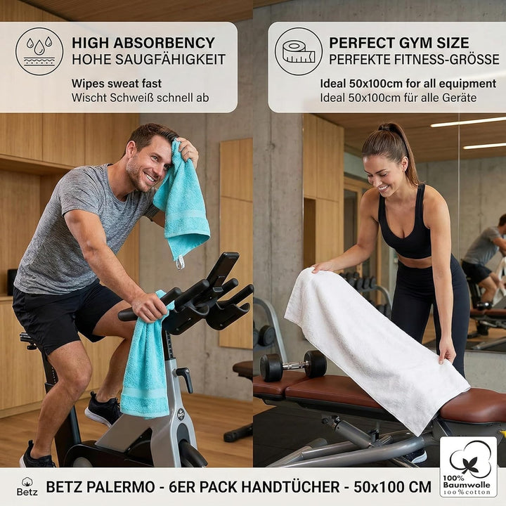 Betz 6 Stück Handtücher Palermo 100% Baumwolle Grösse 50 x 100 cm Handtuch Set Farbe weiss und türki