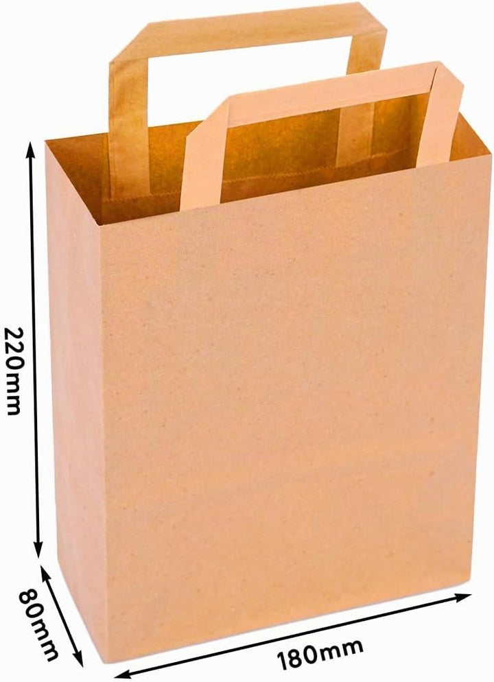 verpacking 250 Papiertragetaschen mit Flachhenkel 22 x 18 x 8 cm Braun - Papiertüten Bio Papiertasch