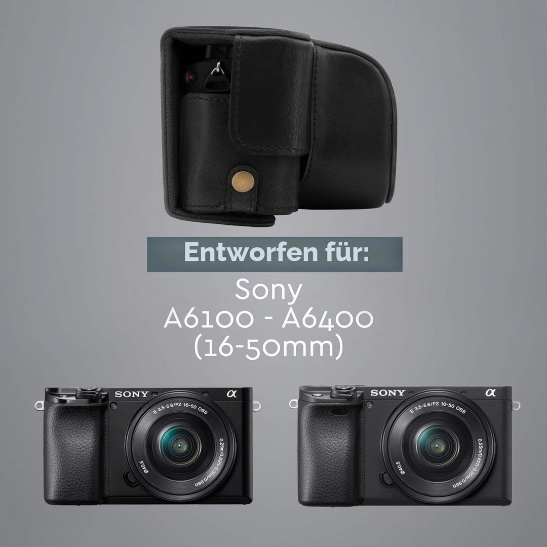 MegaGear MG1651 Ever Ready Kameratasche aus Leder, kompatibel mit Sony Alpha A6100, A6400 (16–50 mm)