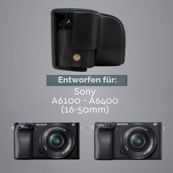 MegaGear MG1651 Ever Ready Kameratasche aus Leder, kompatibel mit Sony Alpha A6100, A6400 (16–50 mm)