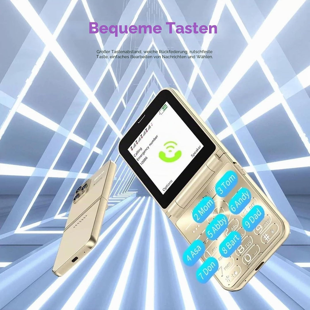 Flip-Senior-Handy, Flip-Design, Dual-Screen-Display, Grosse Tasten, Schnellwahl, Klarer Sound, HD-Ka