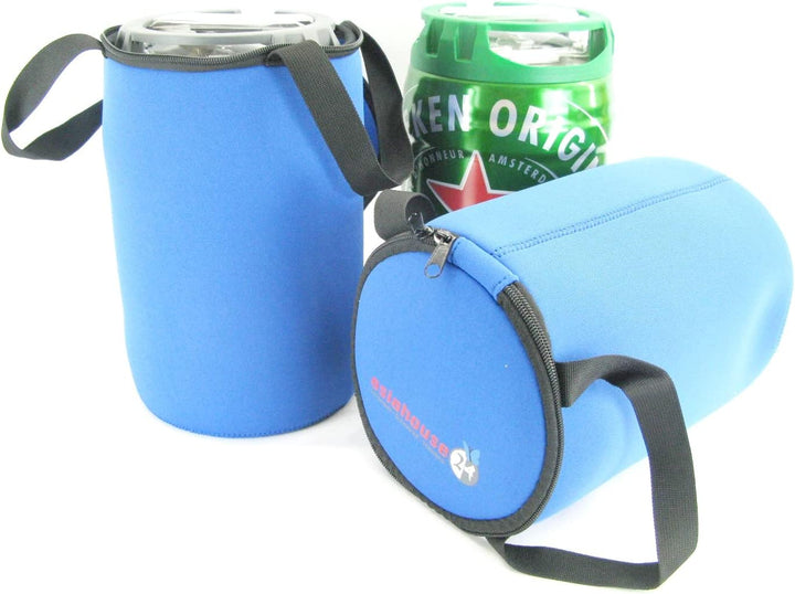 Bierfasskühler 5L aus 5-6mm dickem bestem Neopren mit Tragegriff und Reissverschluss (Blau), Blau