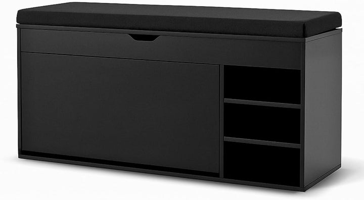 GRADIA Schuhschrank mit Sitzbank, MDF, Schwarz, 100 x 34 x 50 cm, ausziehbare Regale, Polyester-Pols